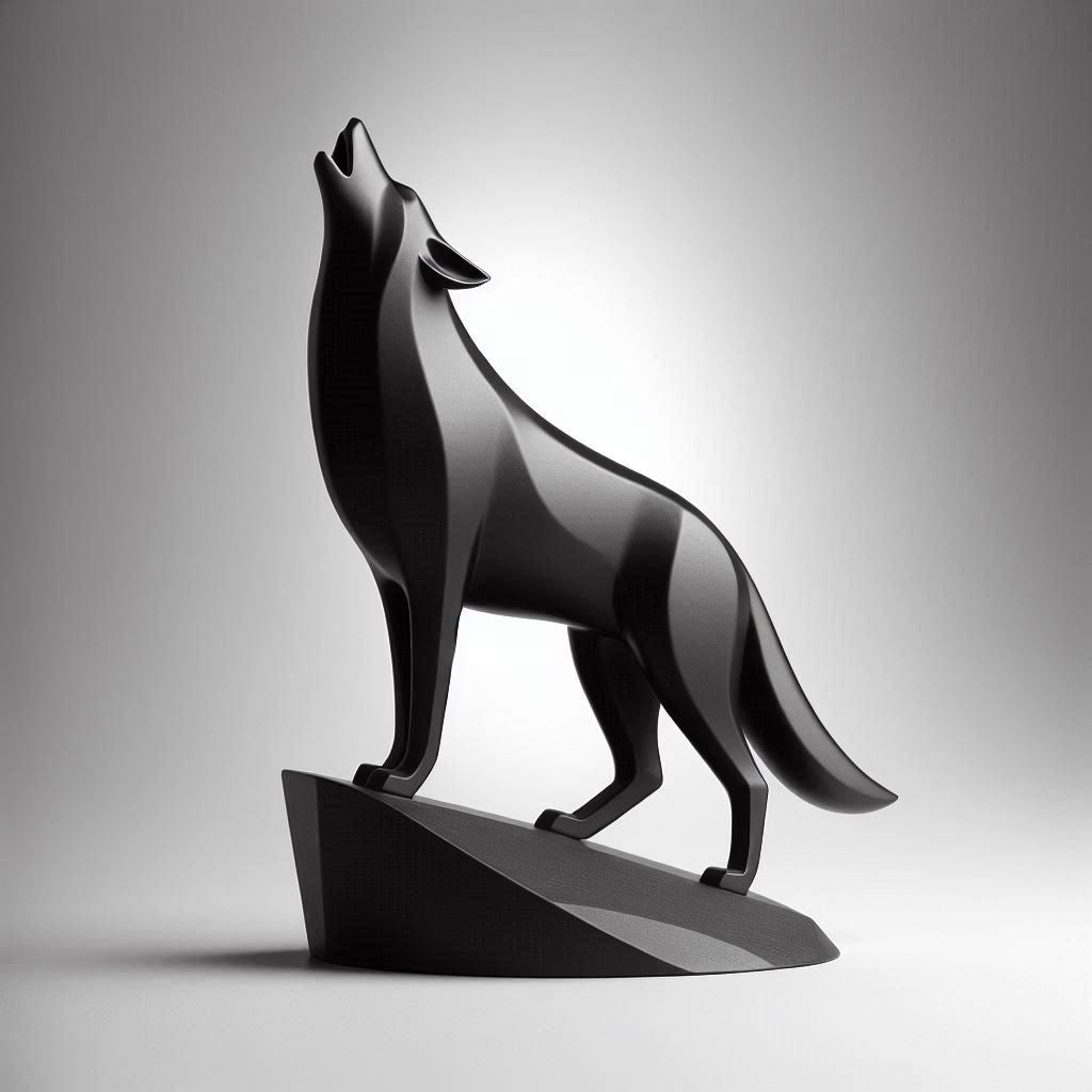 Unique Minimalist Howling Wolf on Pedestal