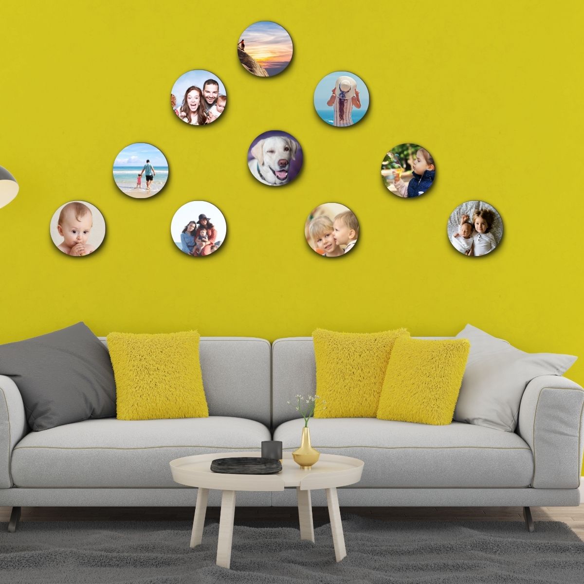 personalized Collage of 10 Round Photo Tiles