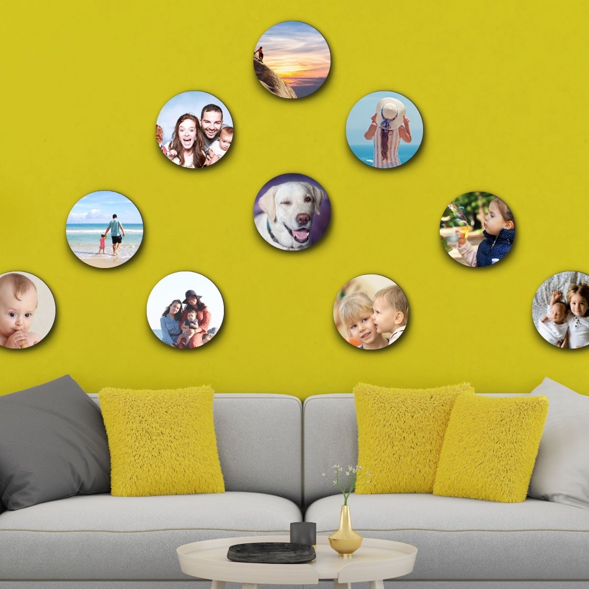 personalized Collage of 10 Round Photo Tiles