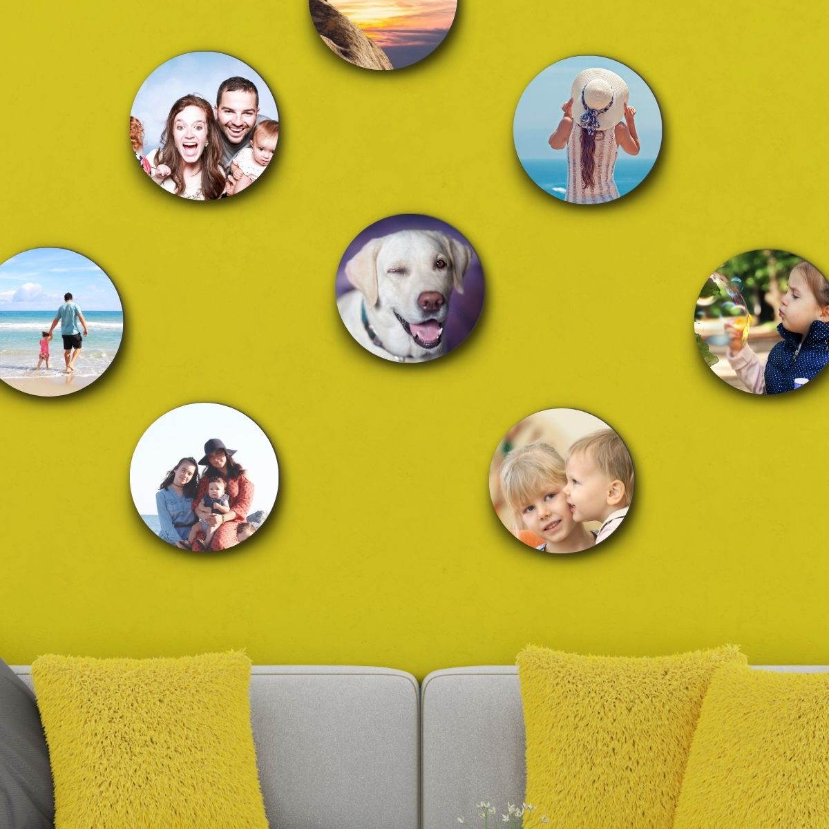personalized Collage of 10 Round Photo Tiles