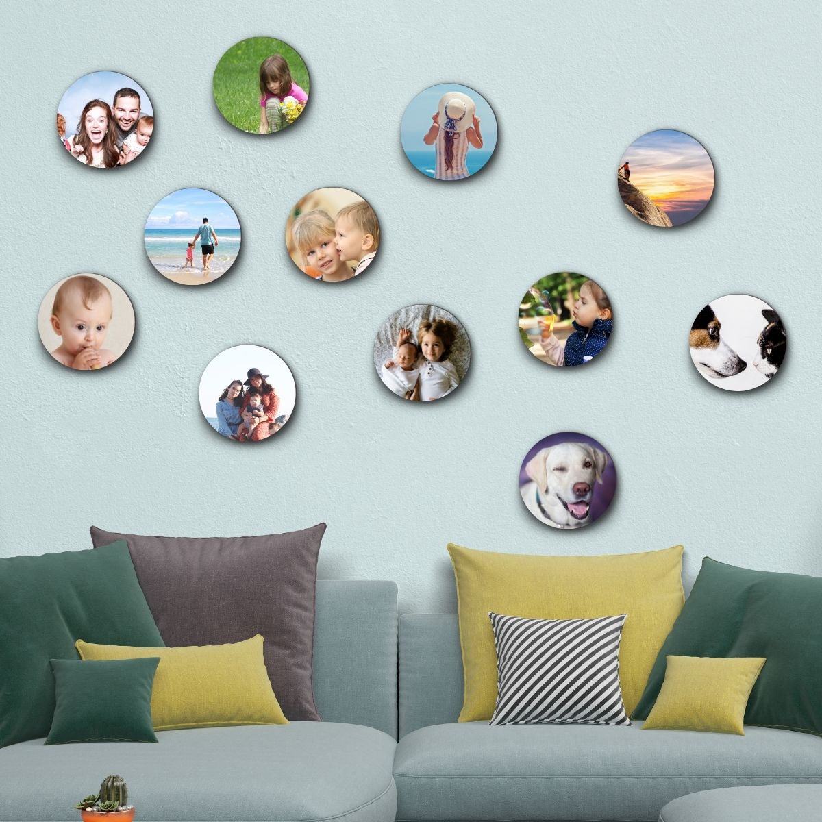 personalized Collage of 12 Round Photo Tiles