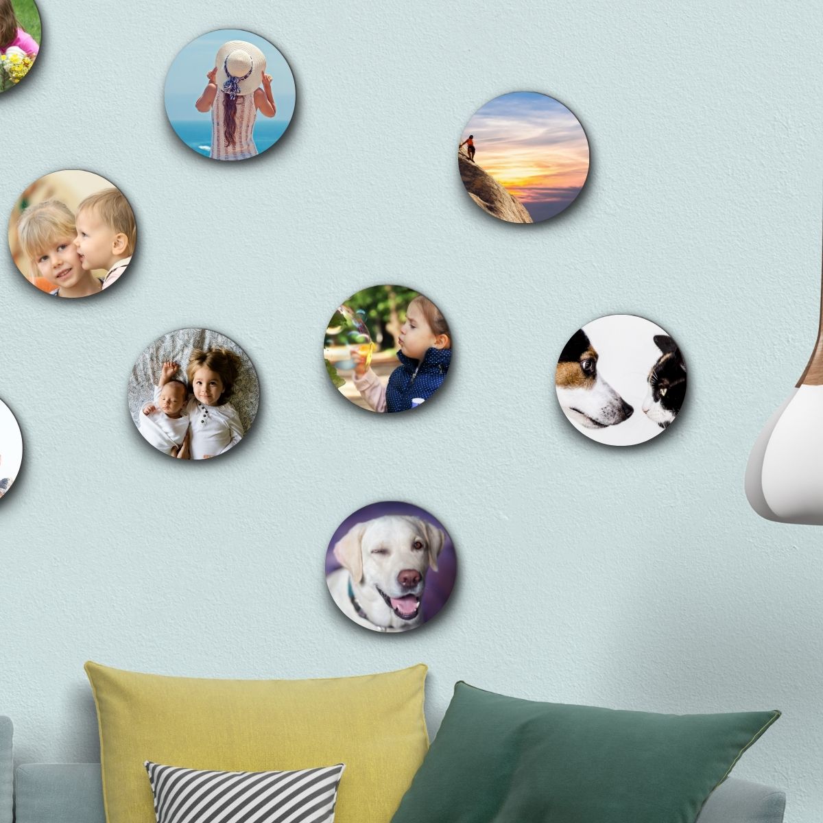 personalized Collage of 12 Round Photo Tiles