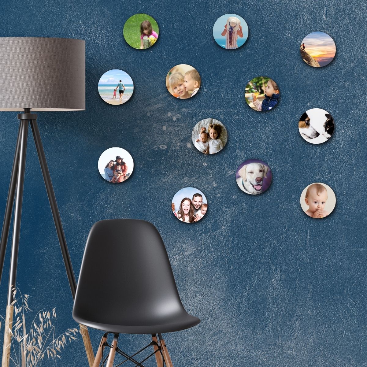 personalized Collage of 12 Round Photo Tiles