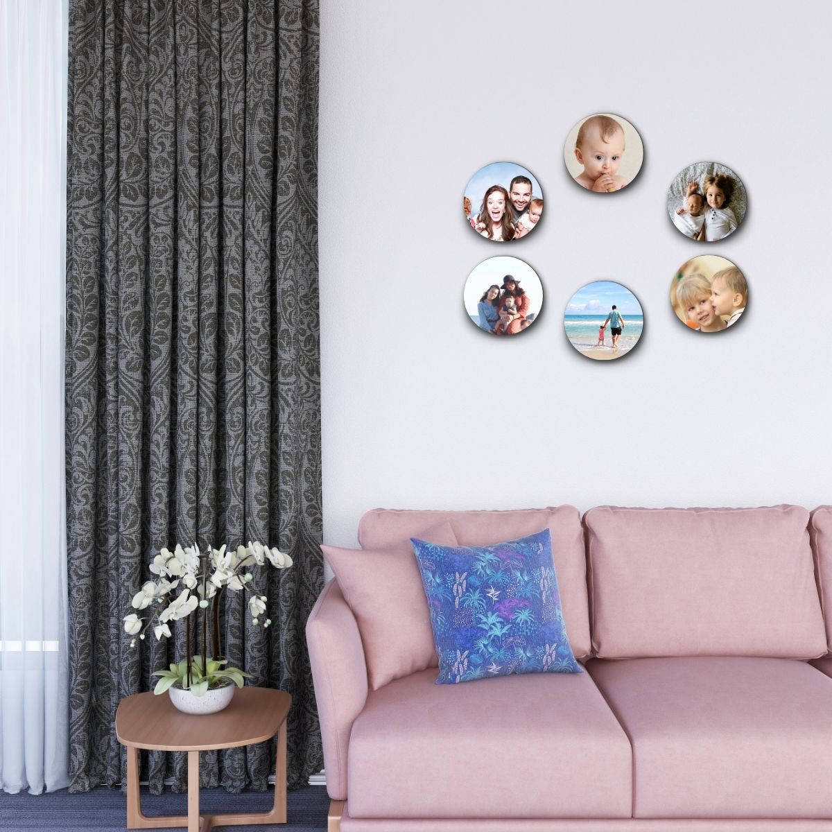 personalized Collage of 6 Round Photo Tiles