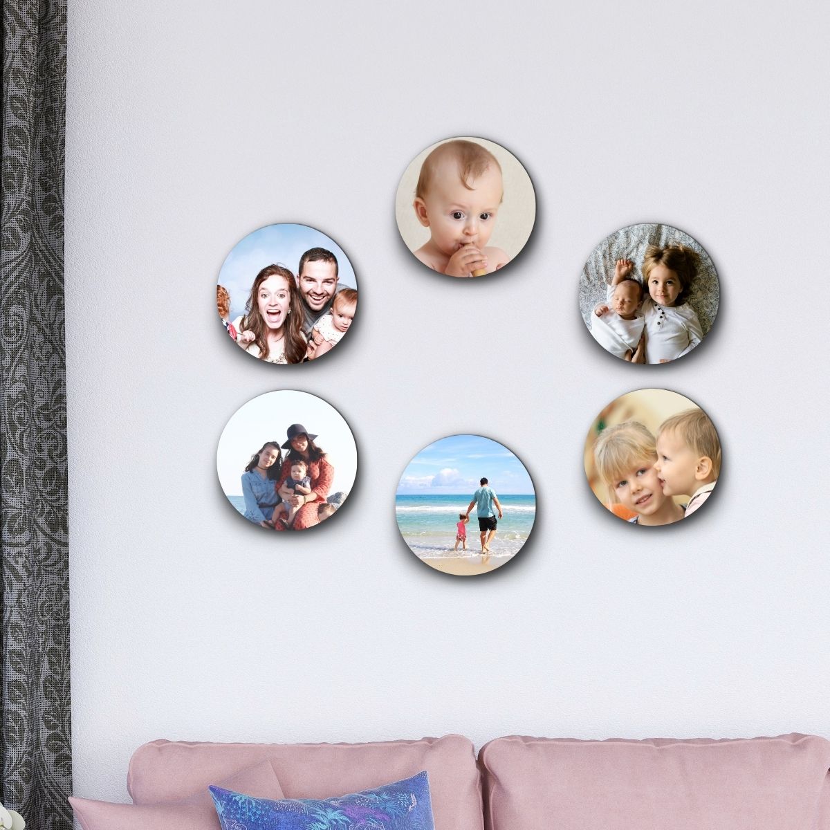 personalized Collage of 6 Round Photo Tiles