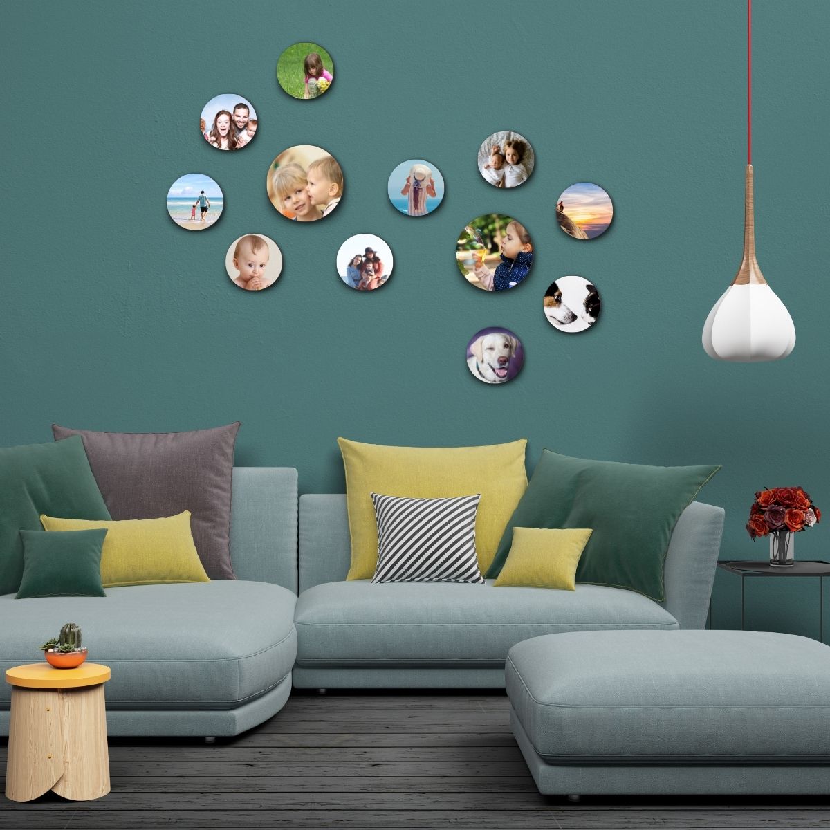personalized Mix of 12 Round Photo Tiles