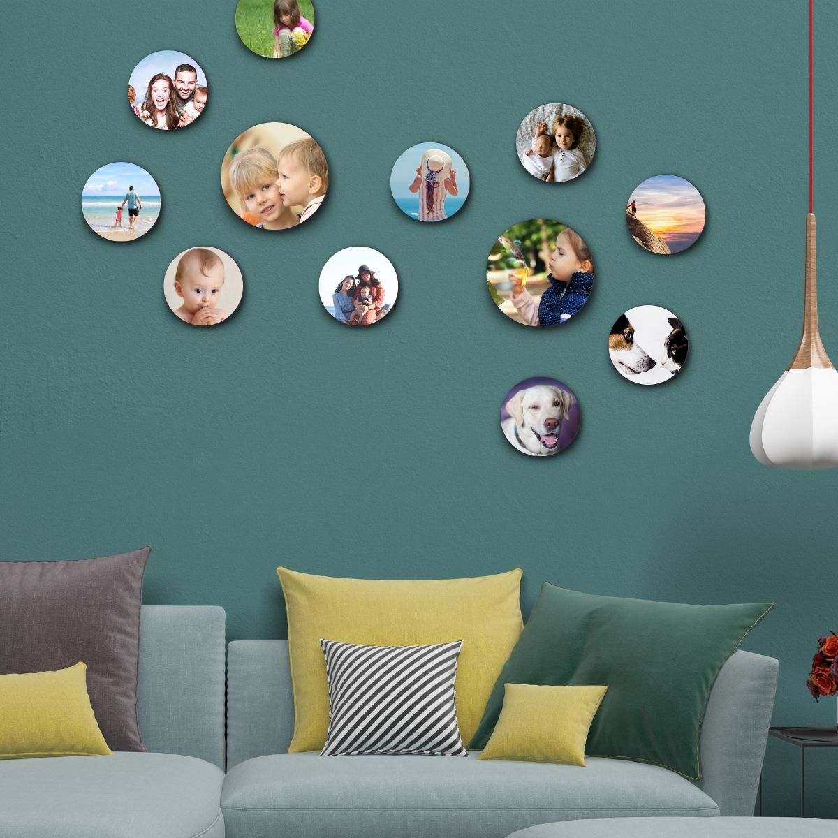 personalized Mix of 12 Round Photo Tiles