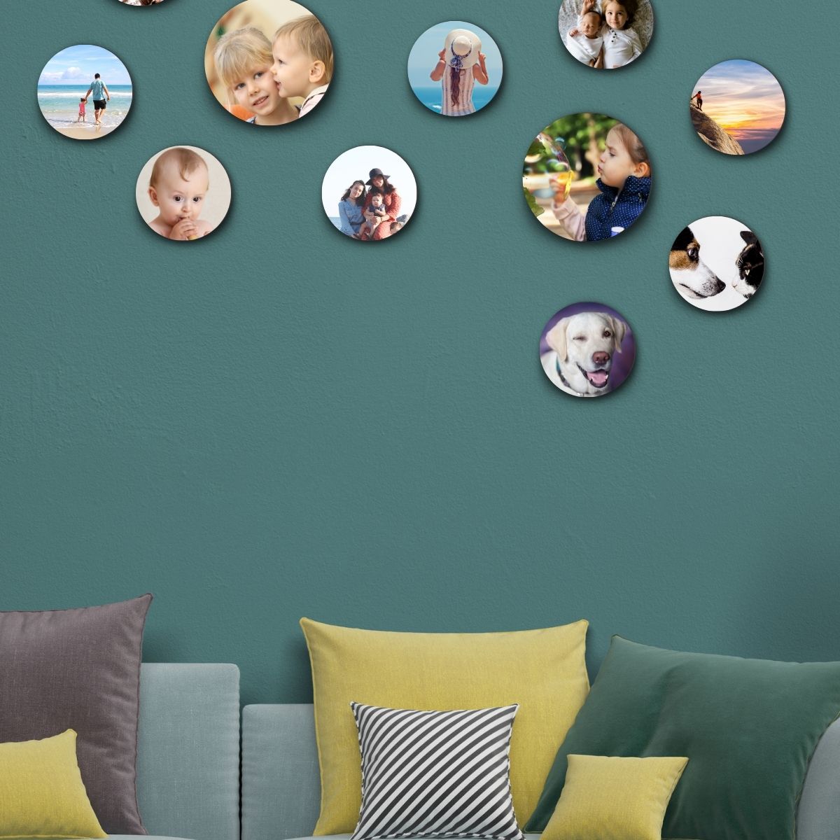 personalized Mix of 12 Round Photo Tiles