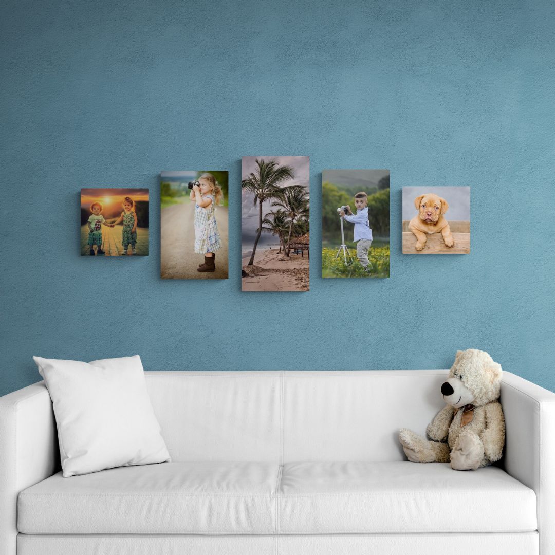 set of 5 photo tiles in living room 