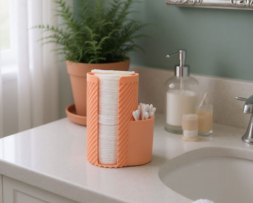 Bathroom counter with a coral holder, soap dispenser, and plant
