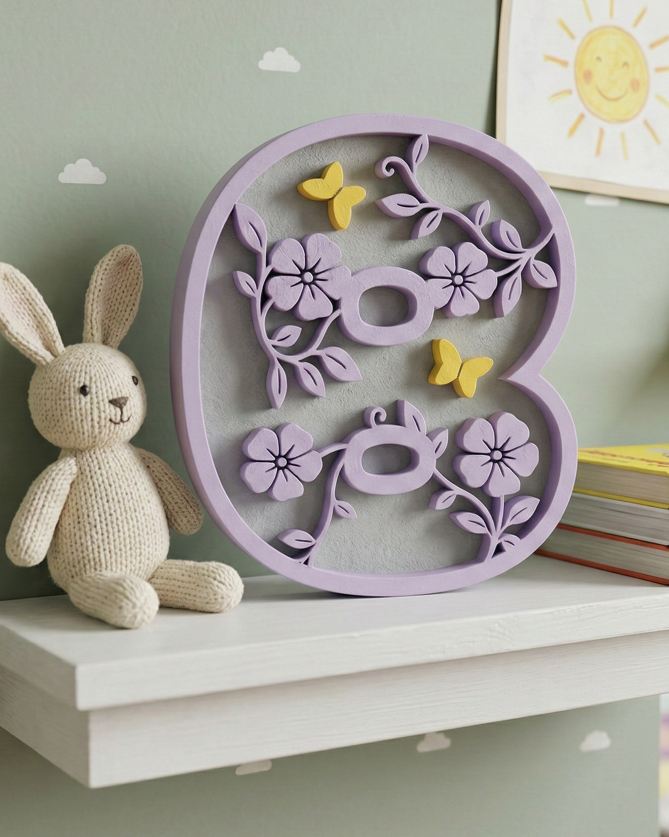 3D Floral Letter 'B' – Kids Room & Nursery Decor