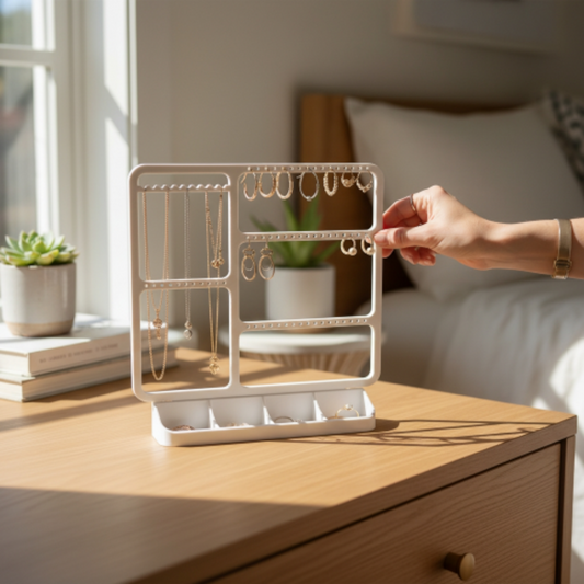 Jewelry organizer for earrings, rings & necklaces