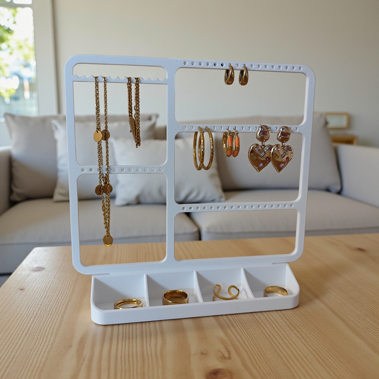 Jewelry organizer for earrings, rings & necklaces