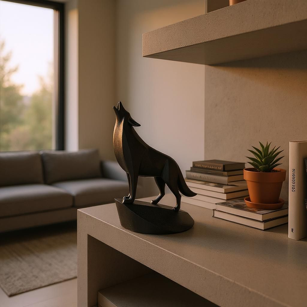 Unique Minimalist Howling Wolf on Pedestal