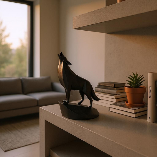 Unique Minimalist Howling Wolf on Pedestal