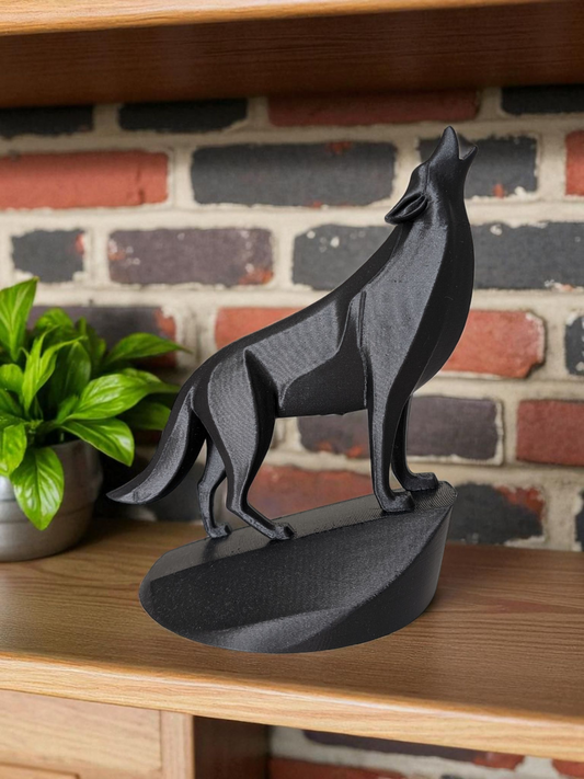 Unique Minimalist Howling Wolf on Pedestal