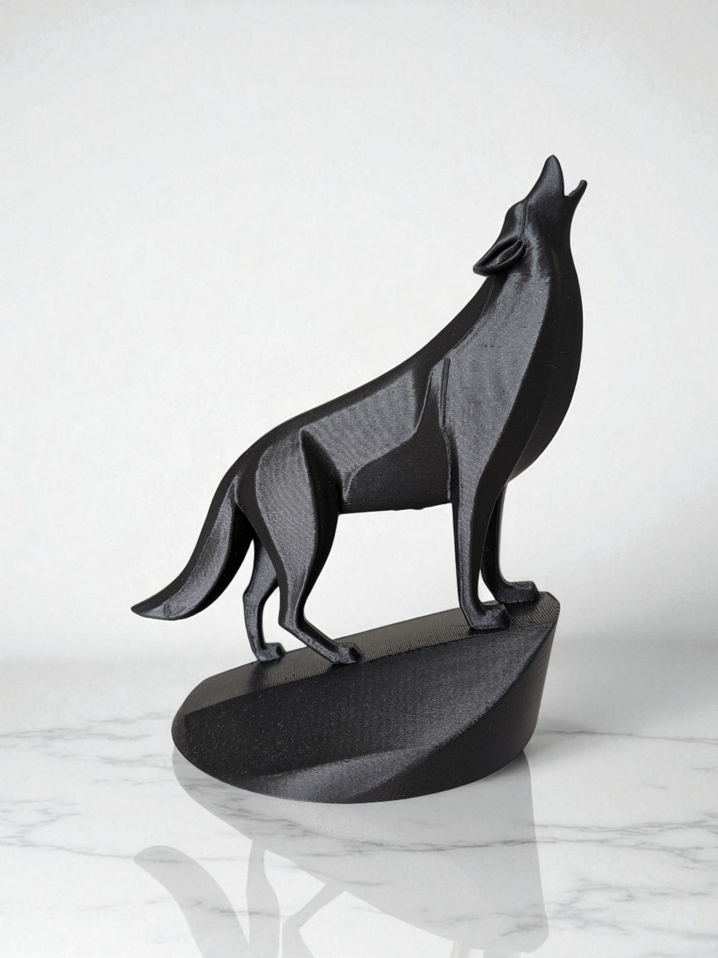 Unique Minimalist Howling Wolf on Pedestal