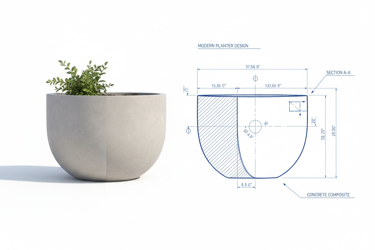 a 3d design sketch of a planter. half real, half design sketch