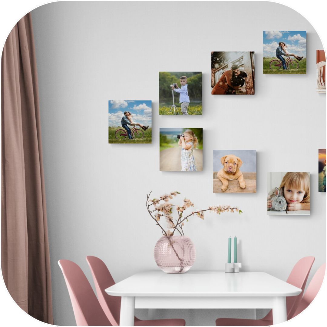 photo tiles in a dining space